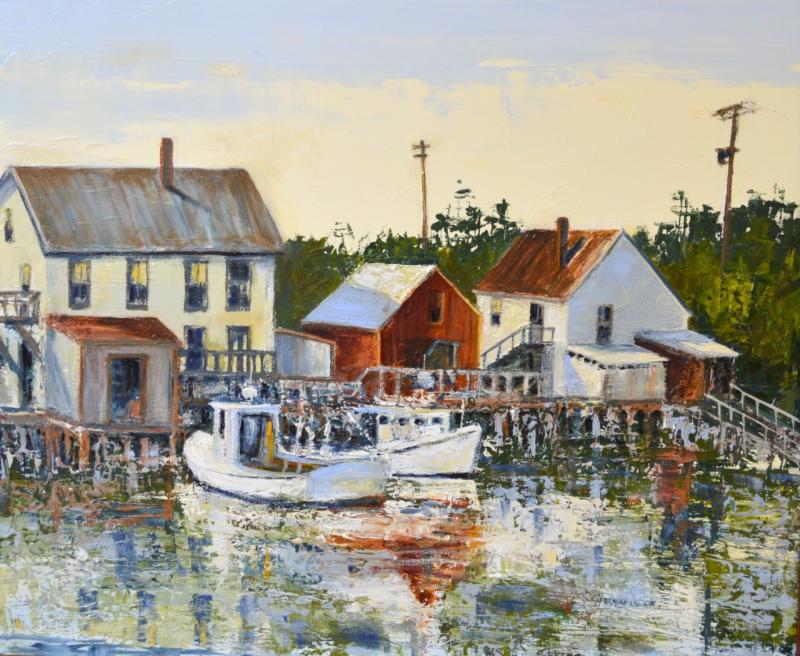 “South Bristol Harbor” is among Hannah Ineson’s paintings on display in the new Art at the Grill show running through Nov. 14. Courtesy of Kim Skillins Traina Hannah Ineson