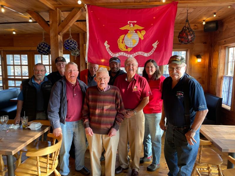 Attending the Marine Corps ceremony were, from left, John Webster, Phil Chapman, Jeff Endicott, Sonny Webb, Barclay Shepard, Nick Upham, Jim Singer, Robin Ford and Daren Graves. Jen Mitchell photo
