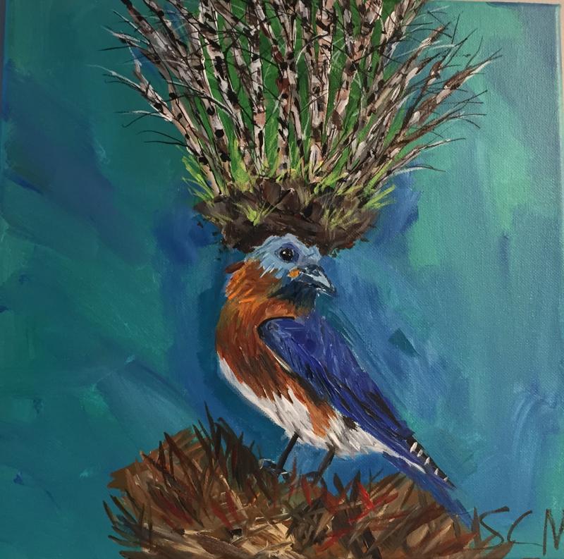 “The Latest in Bluebird Fashion” by Sandra Chase Morrissey.