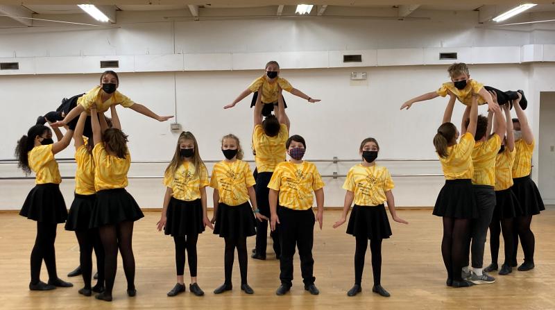 These 19 Y Arts performers, competing in the iTheatrics Junior Theater Festival the weekend of Jan 14, rehearse a number from “Madagascar Jr.” Emily Mirabile photo