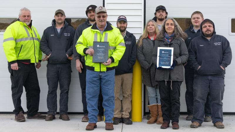 Boothbay Region Water District employees. Pictured from left are, front: John Orne (holding the Best Tasting Water Award), Sue Mello (holding the Andrews Tolman Source Water Award); second row: Jon Ziegra, Weston Alley, Shawn Simmons, Troy Gauthier, Marcia Wilson, Hunter Arsenault, Aaron Durgan and Trevor Morin. Missing is Dale Harmon. Courtesy photo