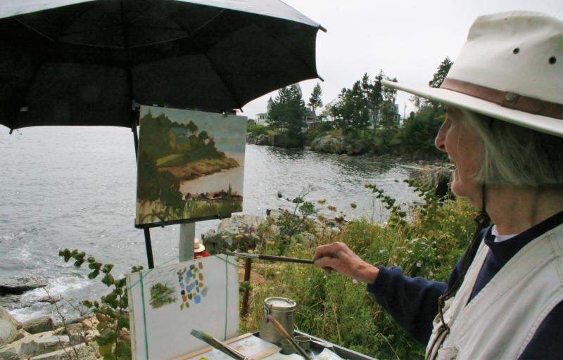 Corinne McIntyre participating in an Oil Painters of America Great Paint Out and spending time with her favorite subject: Ocean Point. File photo