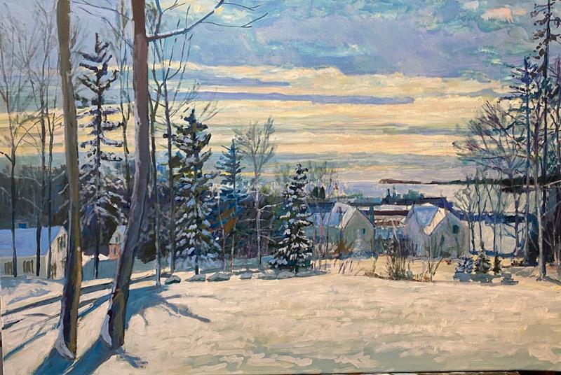 “Fresh Snow” is Mark Coates’ most recent work, an oil on 24” x 36” canvas. Courtesy of the artist Mark Coates