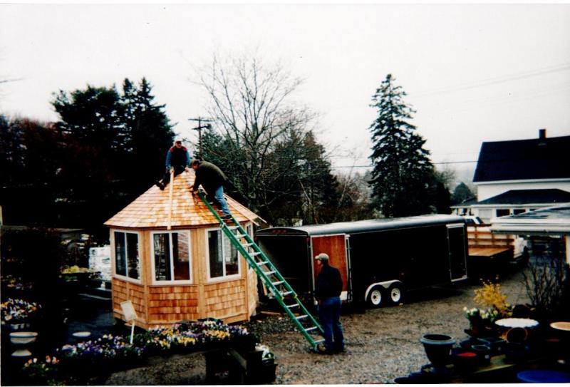 The installation of the gazebo at Boothbay Region Greenhouses. Courtesy photo