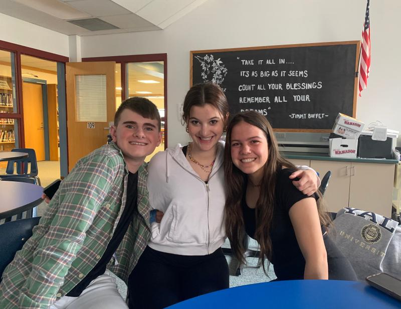 Three of the lead actors in “Newsies,” from left, Spencer Pottle, Ava Schlosser and Emerson Harris. LILLY CURTIS/Boothbay Register