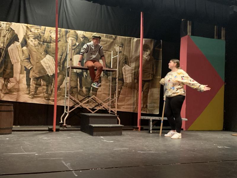 BRHS students rehearse a scene from “Newsies.” Emerson Harris photo