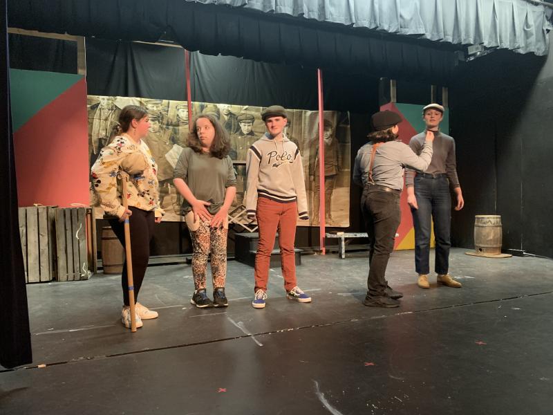BRHS students rehearse a scene from “Newsies.” Emerson Harris photo