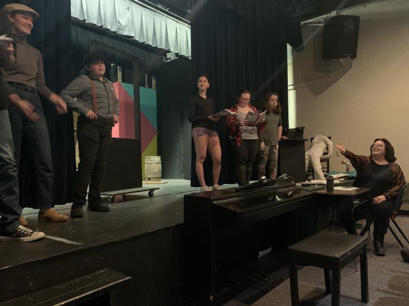 BRHS students rehearse a scene from “Newsies.” Emerson Harris photo