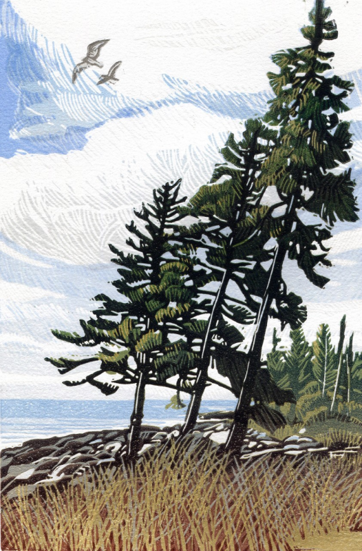 “Lean In, Lean Out” - linocut by Sherrie York is included in the new art show at the Grill. Courtesy of the venue Sherrie York