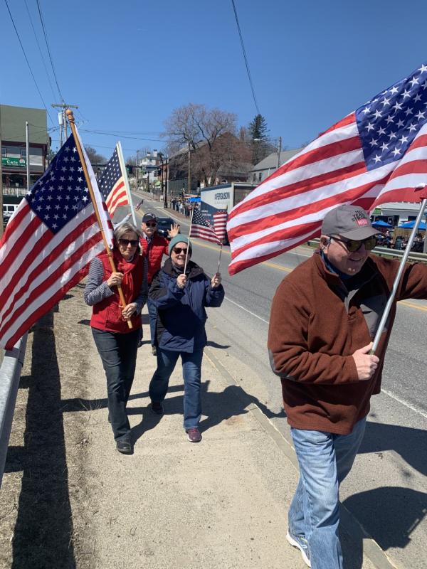‘Old Glory’ was unfurled in three Maine locations celebrating Patriots Day. In Lincoln County, a celebration was held by 36 participants marching over Donald E. Davey Bridge in Wiscasset and Edgecomb. Two other events occurred in Bangor/Brewer and Freeport. BILL PEARSON/Boothbay Register
