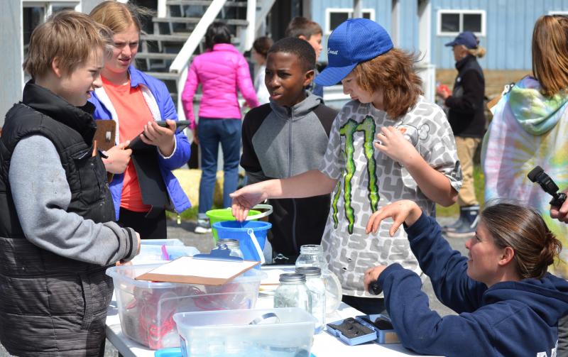 Boothbay Region, Southport Central and Edgecomb Eddy students record their data from seaweed harvested in East Boothbay as part of a Boothbay Sea and Science Center experiment. BILL PEARSON/Boothbay Register