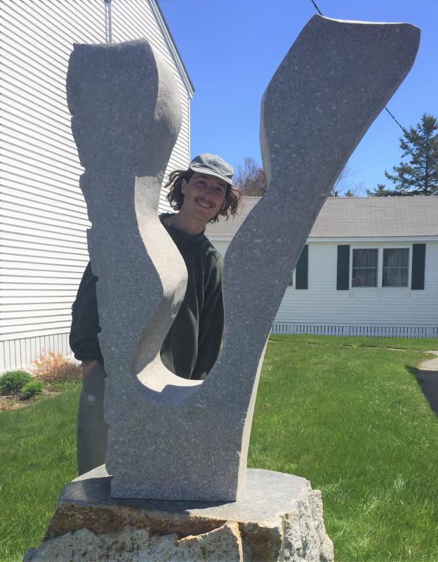 A very happy Joseph DiMauro post-installation. LISA KRISTOFF/Boothbay Register Joseph DiMauro, stone sculptor