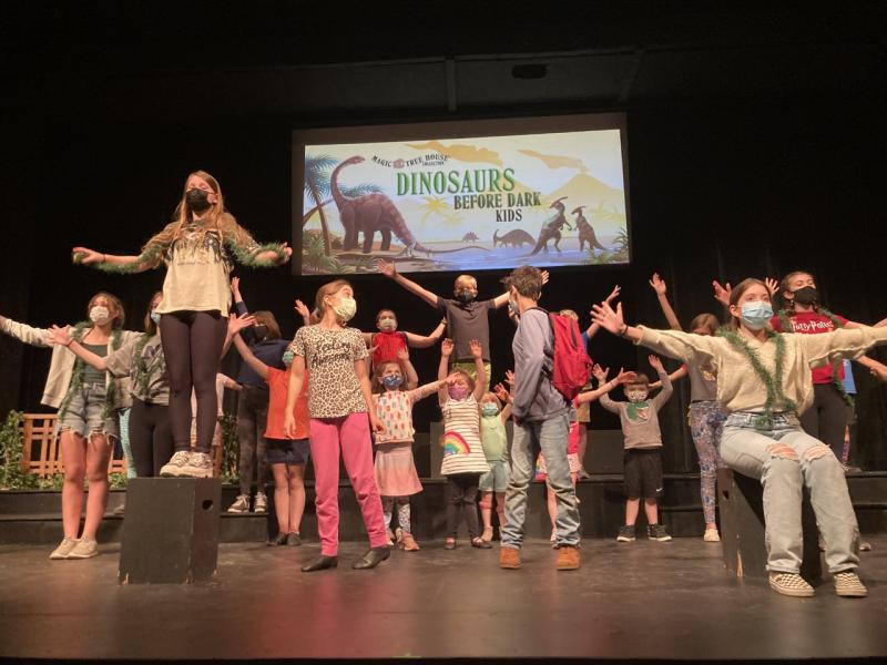 A scene being rehearsed from “Dinosaurs After Dark Kids.” Emily Mirabile photo