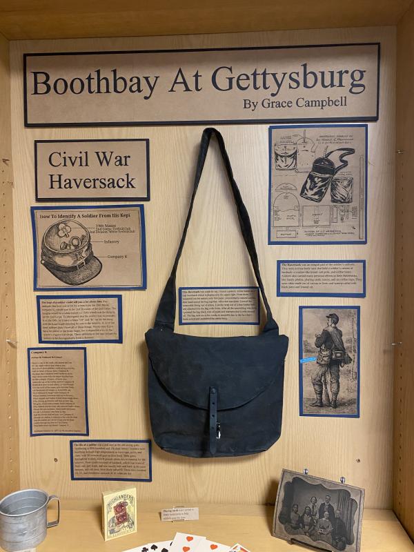 Campbell’s handstitched haversack, hand-drawn kepi and more exhibit material. JOSEPH CHARPENTIER/Boothbay Register