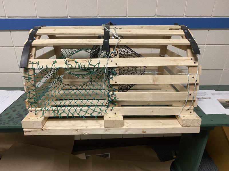 The old wooden style lobster trap was a group project. JOSEPH CHARPENTIER/Boothbay Register