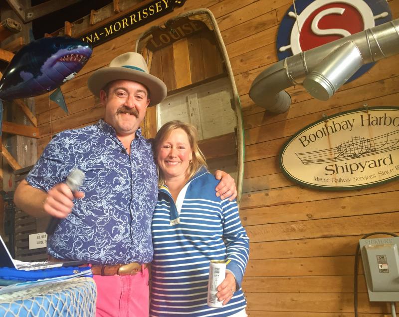 Emcee Michael Maxim and FFF founder Dana Paolillo post show. LISA KRISTOFF/Boothbay Register