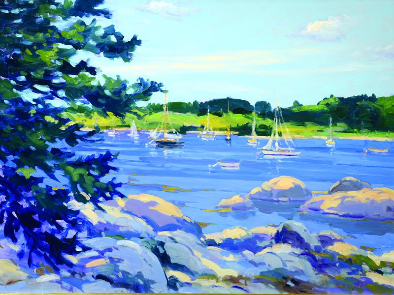 Keith Oehmig, “From Chatto Island, Brooklin,” oil on panel, 30" x 40" is among the works in the opening show of the 2022 season at Wiscasset Bay Gallery. Courtesy of the venue Keith Oehmig