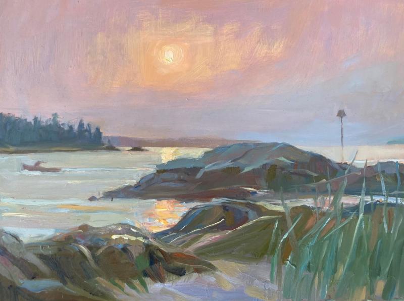 Margie Boynton’s “Turtle Rock,” is among the artist’s oil paintings in the show “Maine Renaissance” with Mischelle Wilbricht at Southport Memorial Library. Courtesy of the artist Margie Boynton