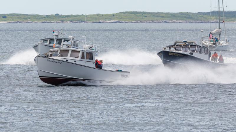 Blue Eyed Girl, owned and captained by Andrew Taylor, takes the lead in one of the races on Saturday. STEVE EDWARDS/Boothbay Register