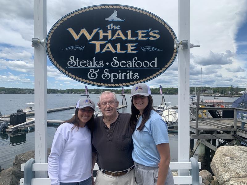 Jack Cogswell has sold Carousel Marina and Whale’s Tale Pub to the van der Veen family. He will be working with the new owners, Jax, left, and Emma Rose van der Even until October. BILL PEARSON/Boothbay Register