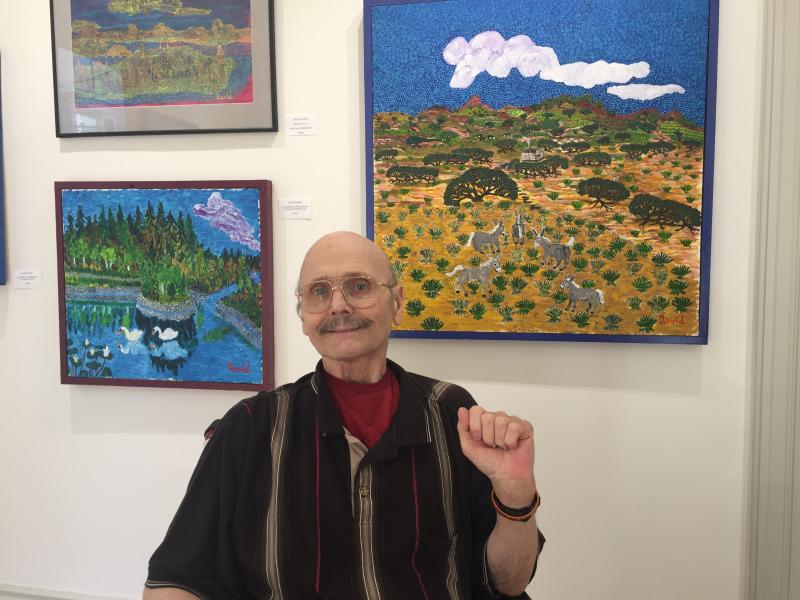 Artist David Dupree in one of the rooms at Studio 53 where the works in his solo show are hung. LISA KRISTOFF/Boothbay Register David Dupree/Maine artist