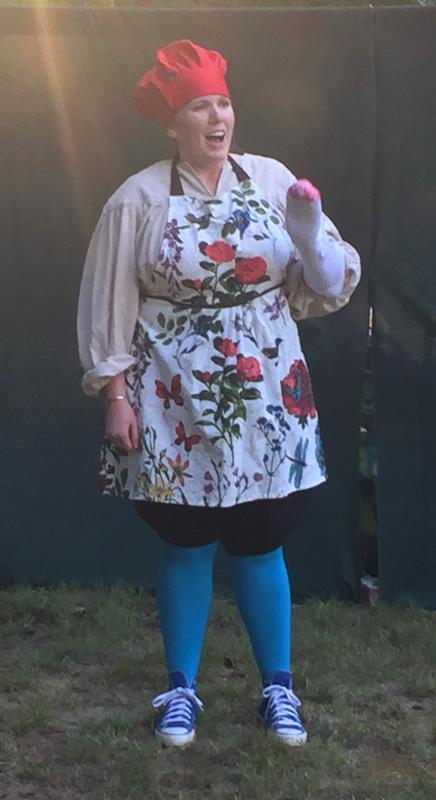 Maimed chef Emily Sue Barker in the “Titus Andronicus” bit with the play as a cooking show, The Gory Gourmet. LISA KRISTOFF/Boothbay Register