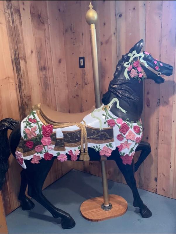 Brandy Silvers painted this horse now at Boothbay Harbor Apparel. Courtesy of Burke’s Island Farm