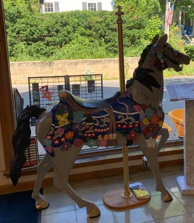 Carousel horse at Grover’s painted by Erika Jo Hincks. Courtesy of Burke’s Island Farm