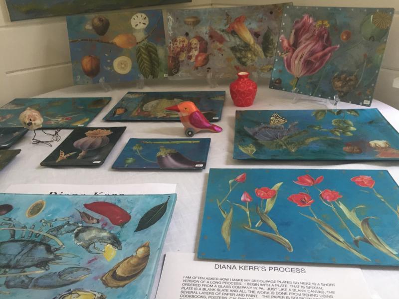 Diana Kerr’s decoupage glass plates are among the offerings at Kerr-Jones Fine Art & Craft ... uncommon goods in East Boothbay.