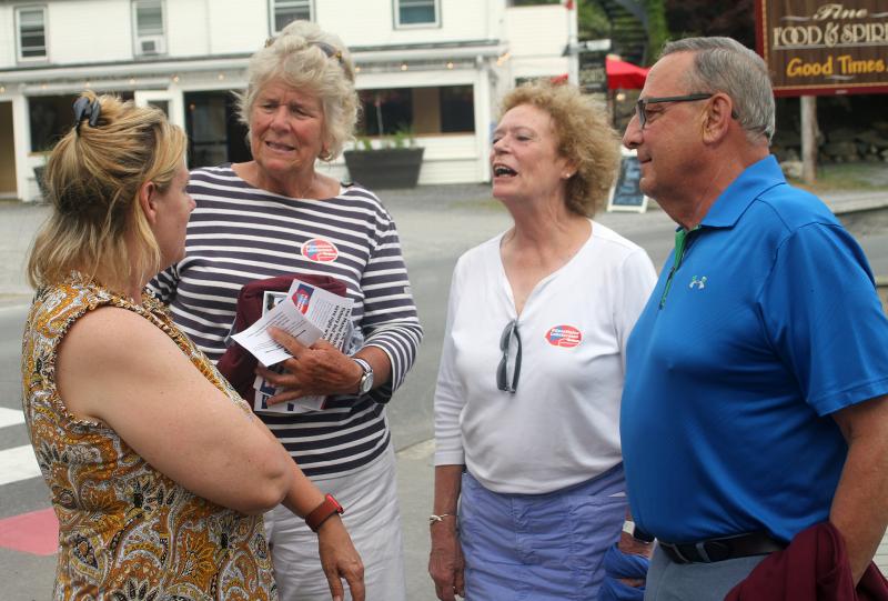 From left, Stephanie Hawke, Sally Barter, Sarah Giles and Paul LePage. STEVE EDWARDS/Boothbay Register