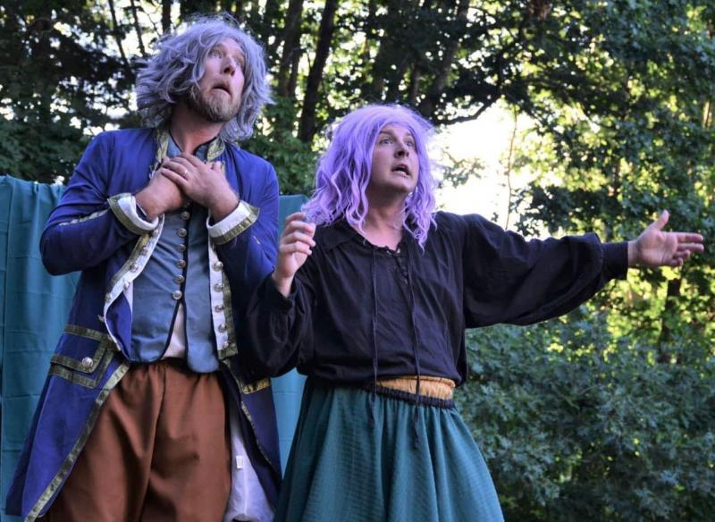 Soren Barker and Roosevelt Bishop in a scene from “The Complete Works of William Shakespeare (abridged),” originally performed outdoors in early August. See it indoors this month! Ellie Busby photo