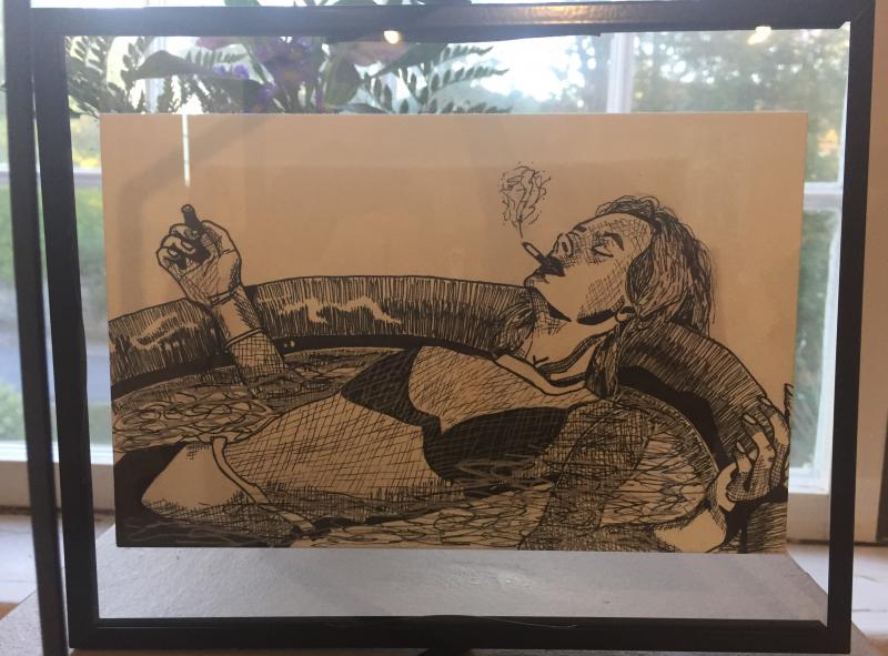 “Smoke Break” - ink on paper by Kaylor Stroot. Kaylor Stroot