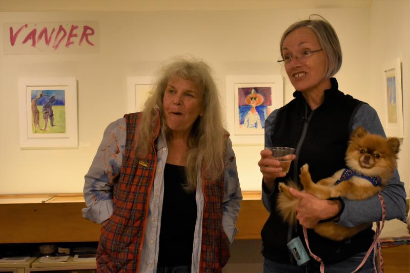 Karen Swartsberg with one of Gold/Smith’s First Friday visitors.