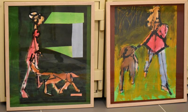 John Vander’s dog walkers from his new show “Tourist Season” at Gold/Smith Gallery.