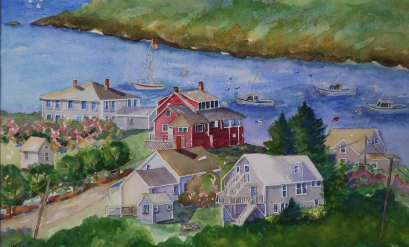 “Monhegan” by Kathleen Horst, one of the three featured artists at “The Grill.” Courtesy of Kim Traina Kathleen Horst