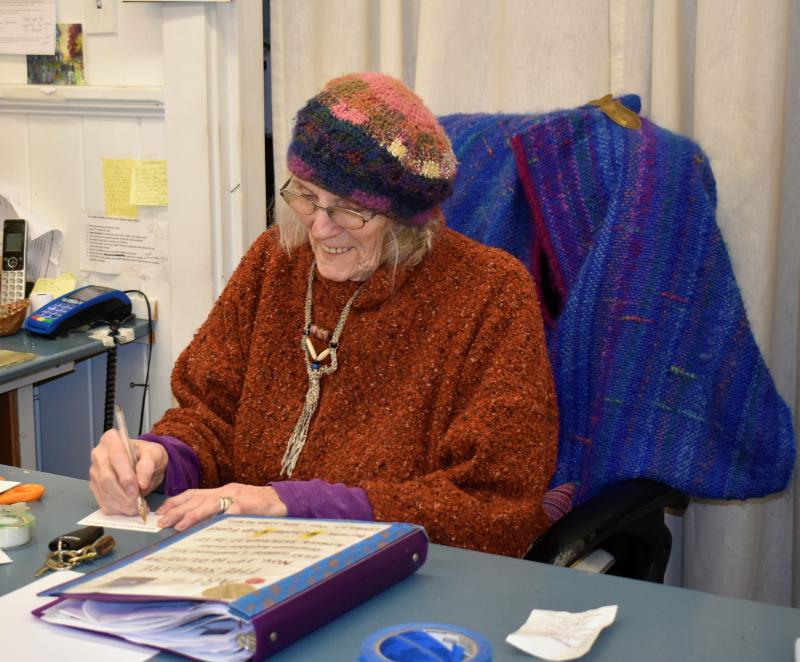 June Rose working at the gallery. LISA KRISTOFF/Boothbay Register
