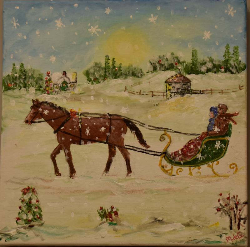 “Winter Sleigh Scene” painted by Marjorie deGarmo. Marjorie deGarmo