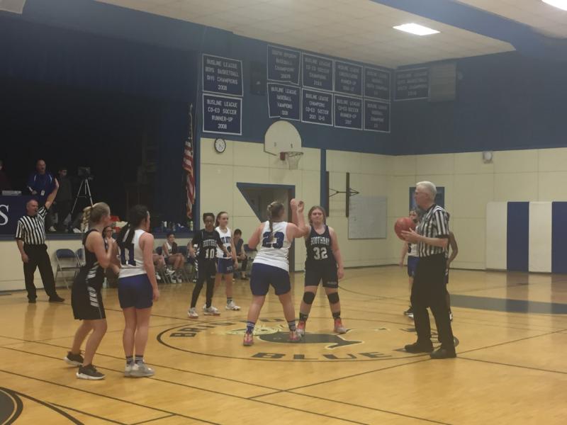 Overtime is about to begin during the Feb. 6 playoff between the BRES Wildcats and Bristol’s Blue Devils. LISA KRISTOFF/Boothbay Register