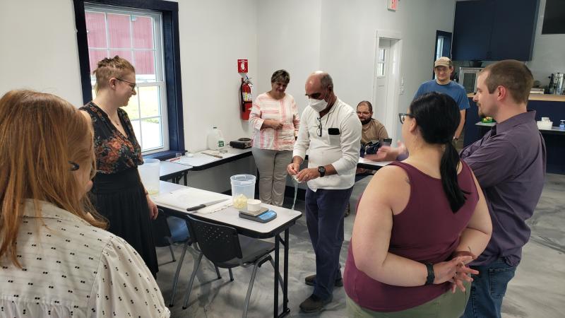 Class attendees learn how to make cheese out of cow’s milk from a local farm. Similar programs will be available in 2023 in conjunction with FarmDrop pickups at Maine Tasting Center.