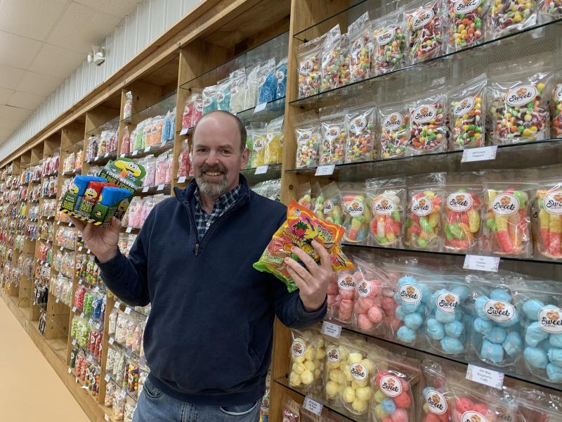 Owner Steve Jackson at Sweetz & More, Route 1, Wiscasset March 17. The store opens April 1. SUSAN JOHNS/Wiscasset Newspaper