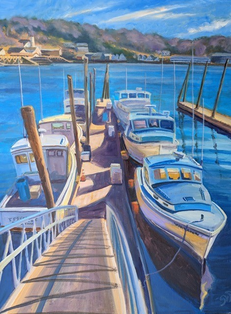 Among Sarah Fisher’s work is “Boothbay Harbor Boat Designs.” Courtesy of Kim Traina Sarah Fisher