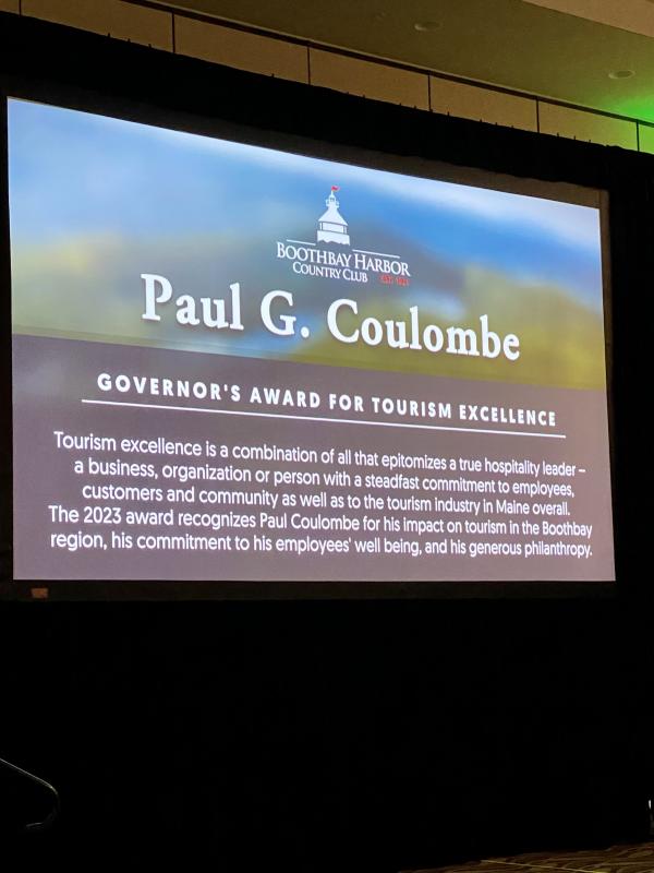 The slide explaining Coulombe’s award. Courtesy of Michelle Amero