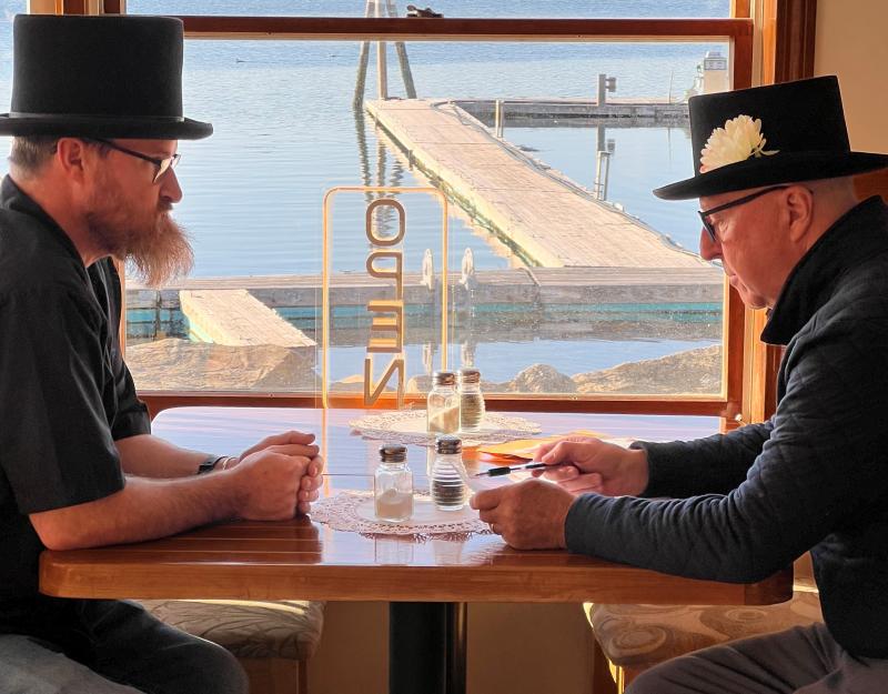 Darrell Gudroe and Tony Krason looking dapper in classic black hats. Patricia Royall photo