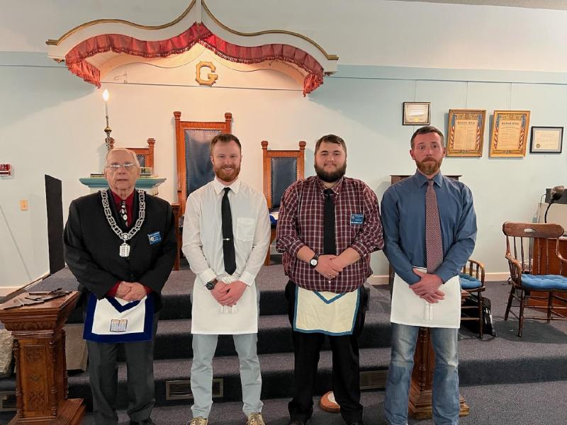 Pictured from left are Worship Master Bob Raudenbush (Seaside Lodge) Brother Aaron Dickinson, Worshipful Master Hayden Alley (Bayview Lodge) and Brother Erik Ward. Courtesy photo