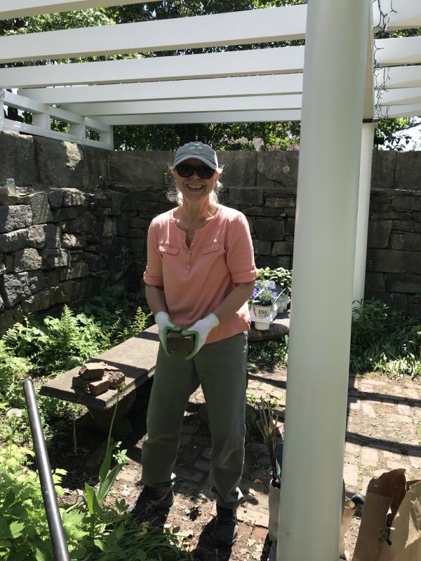 Janice O’Connell, helping tend Wiscasset’s Sunken Garden. Emily Adler photo