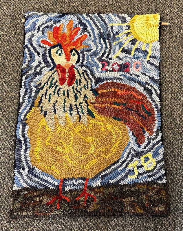 Nice comb on this chicken rug hooking by Jean Boeckeler! See her work in the SML show for the next two months. Courtesy of the artist Jean Boeckeler