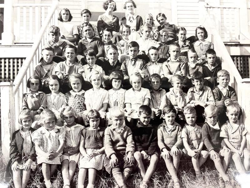 Jean Luther Thompson at Southport Central School circa 1936. Second row down from the top, right side with braids. Courtesy of Hendricks Hill Museum.