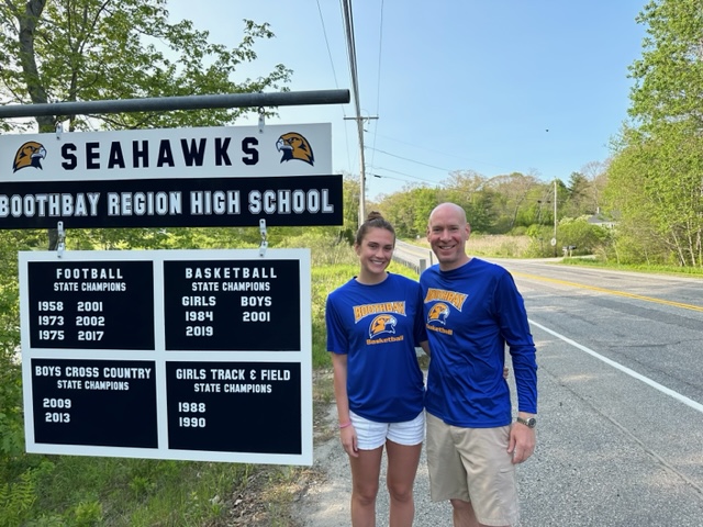 Faith Blethen, left, and her father, Brian Blethen, player and coach of the 2019 championship basketball team. Courtesy photo