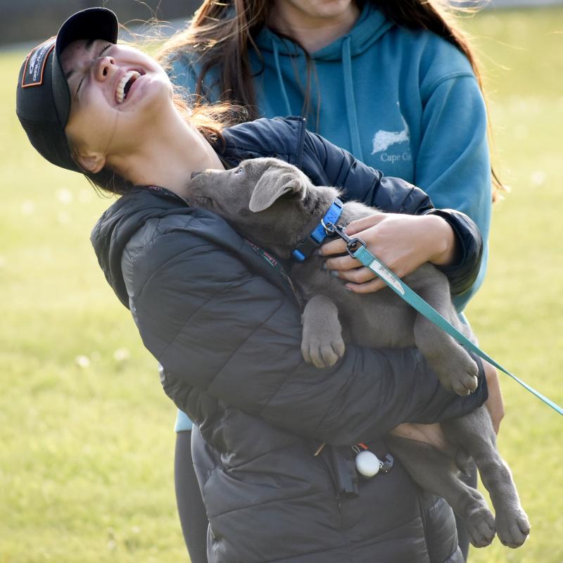 Savannah Compare and a friend enjoy the brisk spring afternoon. FRITZ FREUDENBERGER/Boothbay Register