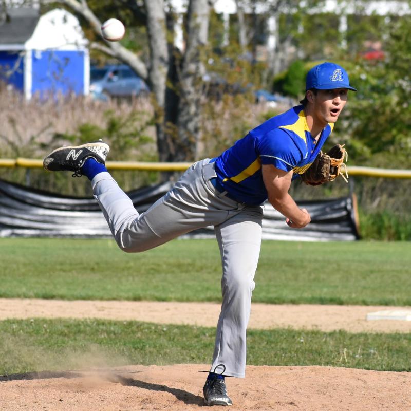 Finn Harkins pitches for the Seahawks. FRITZ FREUDENBERGER/Boothbay Register